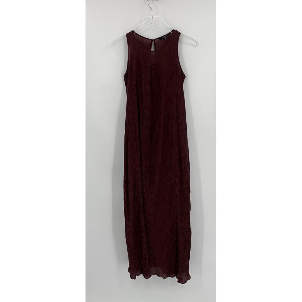 Madewell crinkle a-line maxi midi dress brown sleeveless lined wine XS X-Small